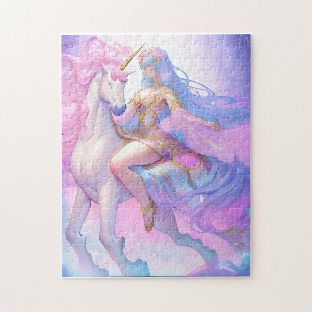 Puzzle Girl Riding a Unicorn (Vertical)