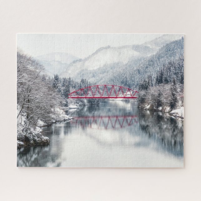 Puzzle Glace et neige | Pont rouge en hiver, Japon (Horizontal)