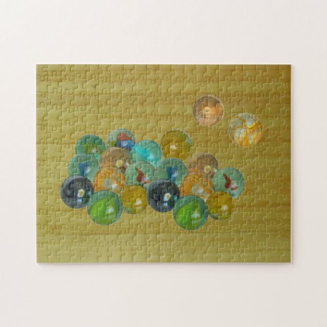 Puzzle - Glass marbles on bamboo floor (Horizontal)