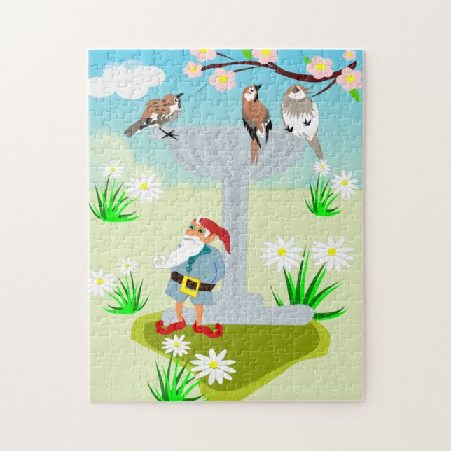 Puzzle Gnome & Bird Bath (Vertical)