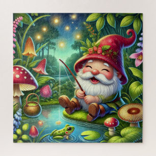 Puzzle Gnome Fantaisiste Pêchant dans une Forêt Magique