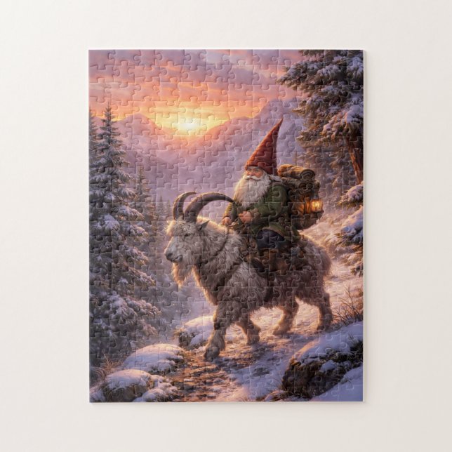 Puzzle Gnome riding mountain goat (Vertical)