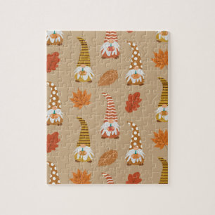 Puzzle Gnomes de Thanksgiving avec feuilles d'automne  