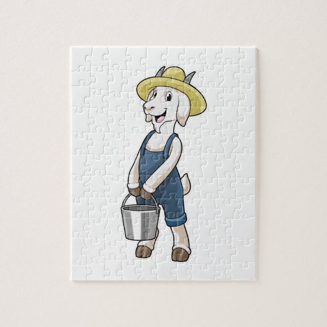 Puzzle Goat as Farmer with Bucket (Vertical)