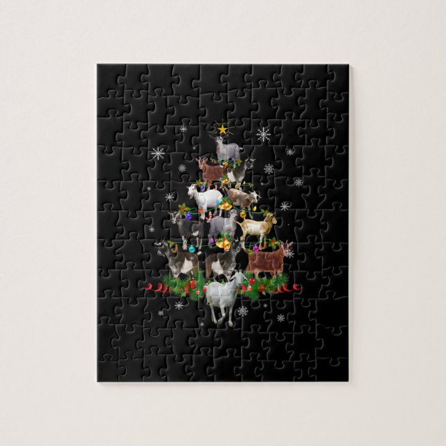 Puzzle Goat Christmas Tree Snow Goat Xmas (Vertical)