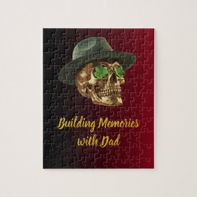 Puzzle Gold Celtic Skull Green Clover Father's (Vertical)