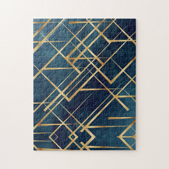 Puzzle Gold Geometric Blue Design (Vertical)