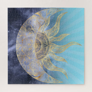 Puzzle Gold Moon Sun Mandala Celestial Design