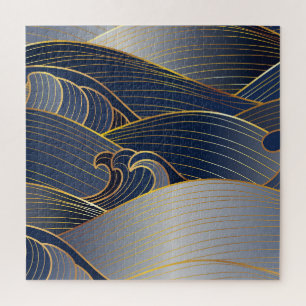 Puzzle Gold Wave Lines, Vintage Abstrait.