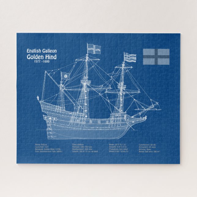 Puzzle Golden Hind - Plan directeur des navires ABD (Horizontal)