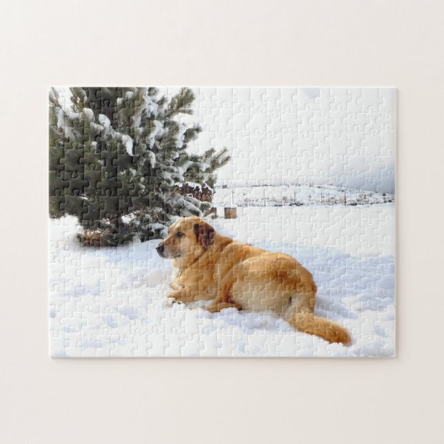 Puzzle Golden retriever au pays des merveilles d'hiver (Horizontal)