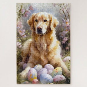 Puzzle Golden Retriever avec oeufs de Pâques