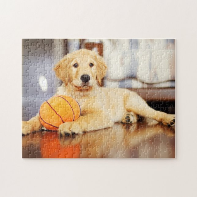 Puzzle Golden Retriever avec un jouet de basket (Horizontal)
