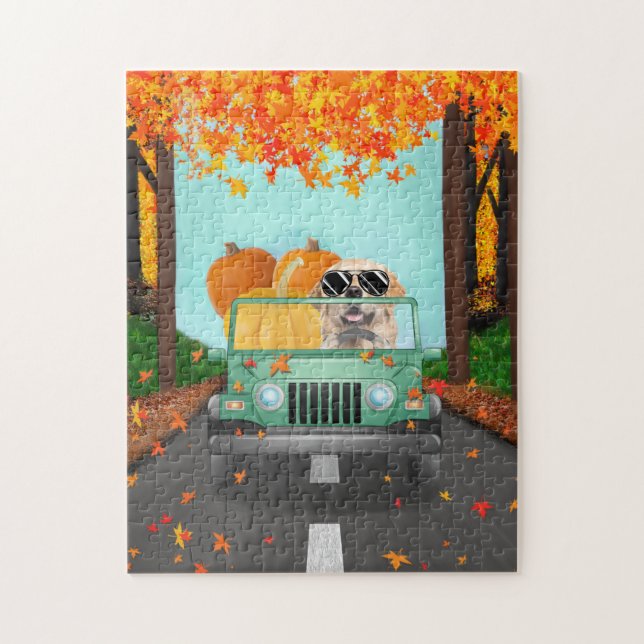 Puzzle Golden Retriever Chien Citrouille automne (Vertical)