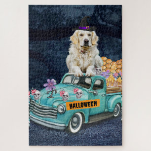 Puzzle Golden Retriever Chien Halloween Camion Effrayant 