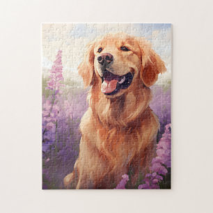 Puzzle Golden Retriever dans le champ Lavender