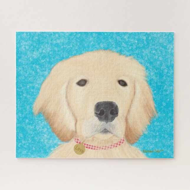 Puzzle Golden Retriever Dog Blue Water (Horizontal)