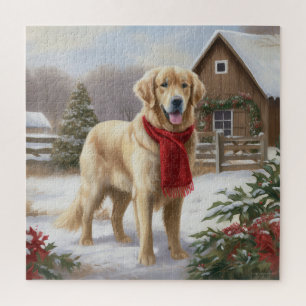 Puzzle Golden Retriever Dog in Snow Christmas