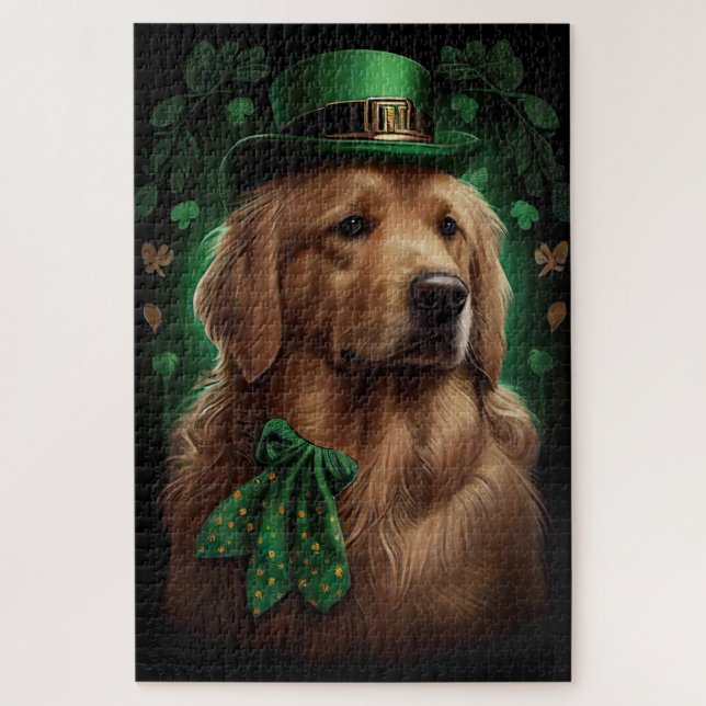 Puzzle Golden Retriever Dog in St. Patrick's Day (Vertical)