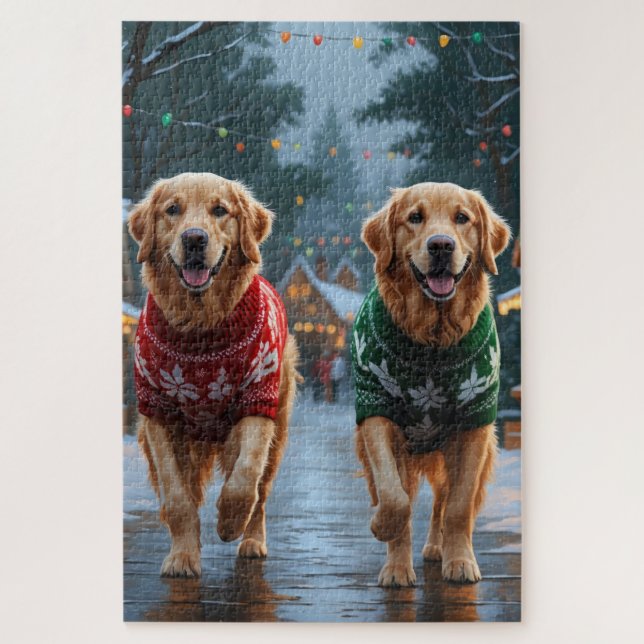 Puzzle Golden Retriever Dogs Christmas Snow Holiday (Vertical)