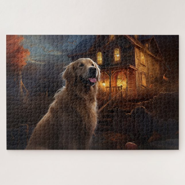 Puzzle Golden Retriever Halloween effroi (Horizontal)