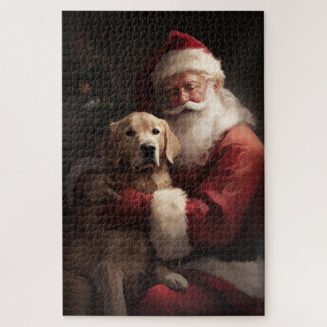 Puzzle Golden Retriever with Santa Clause Christmas (Vertical)