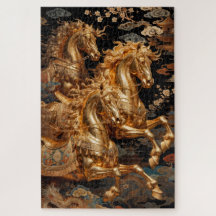 Golden Storm Horses in the Night Sky