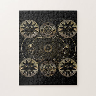 Puzzle Golden Sun Moon Stars Art d'astronomie céleste