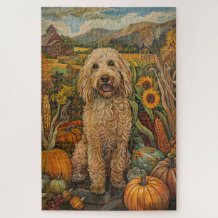 Puzzle Goldendoodle Chien Moisson d'automne Thanksgiving