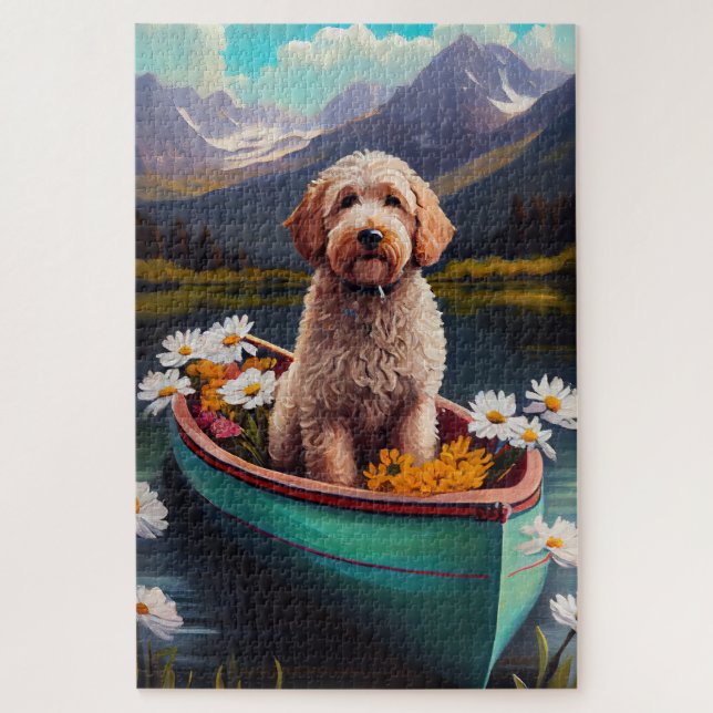 Puzzle Goldendoodle on a Paddle : Une aventure Pittoresqu (Vertical)