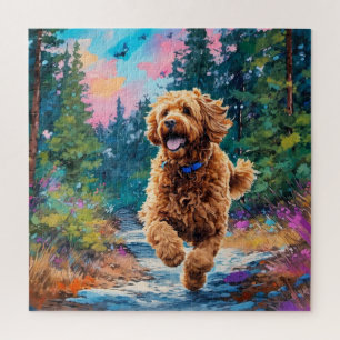 Puzzle Goldendoodle tourne dans la forêt