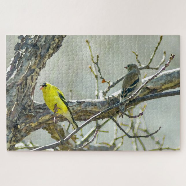 Puzzle Goldfinch Homme et Femme Oiseau Amoureux (Horizontal)