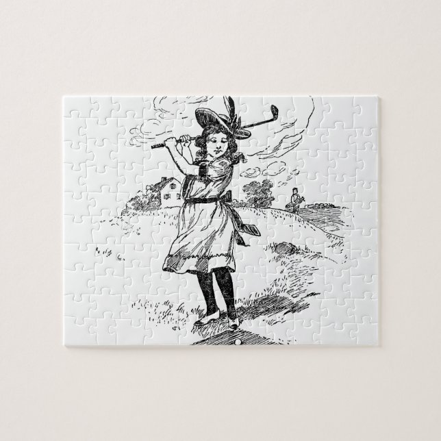 Puzzle Golf Girl Golfing Art Vintage (Horizontal)