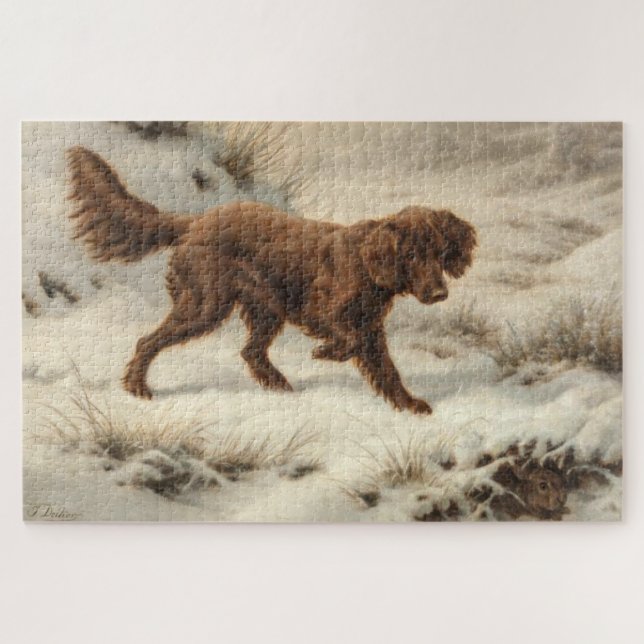 Puzzle Gordon Setter Dog dans un paysage hivernal enneigé (Horizontal)
