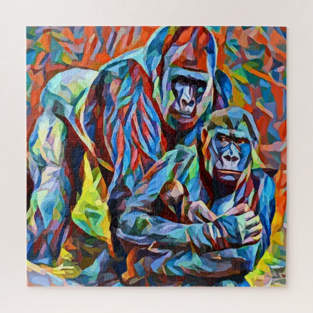 Puzzle Gorilla Ape Famille Animaux Abstraits Faune Art  (Vertical)
