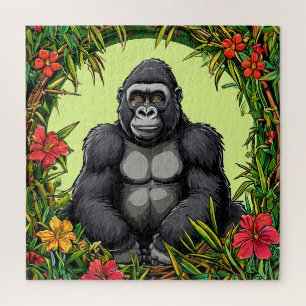 Puzzle Gorilla dans un cadre tropical en bambou