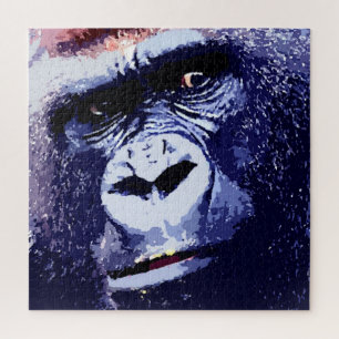 Puzzle Gorilla Face Blue Pop Art