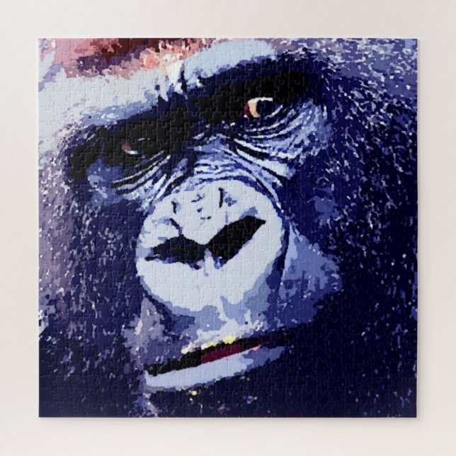Puzzle Gorilla Face Blue Pop Art (Vertical)