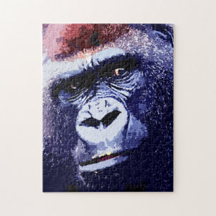 Puzzle Gorilla Face Blue Pop Art