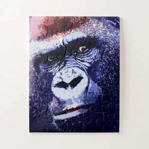 Puzzle Gorilla Face Blue Pop Art