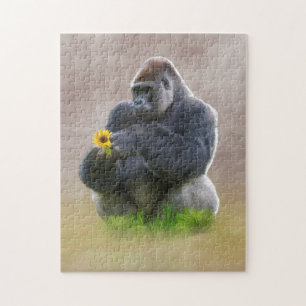 Puzzle Gorille et marguerite jaune