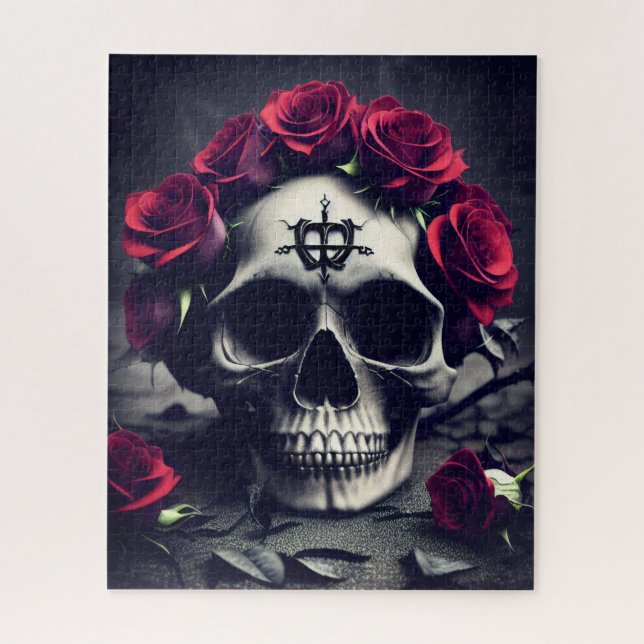 Puzzle Gothique foncé Macabre Rose crâne (Vertical)
