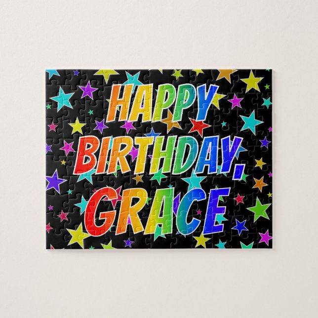 Puzzle "GRACE" Prénom, Amusant "HEUREUX ANNIVERSAIRE" (Horizontal)
