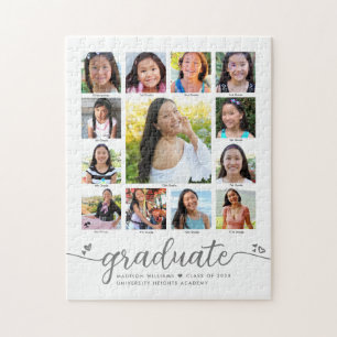 Puzzle Graduation K-12 Modern Script Photo Collage Blanc