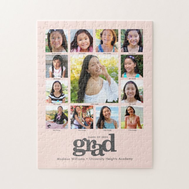 Puzzle Graduation K-12 Photo Collage Moderne Rose-Bleu (Vertical)