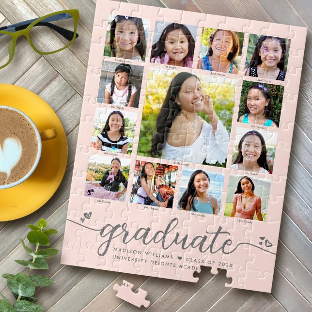 Puzzle Graduation K-12 Script Photo Collage sur Blush Pin (Créateur téléchargé)