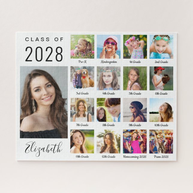Puzzle Graduation moderne 17 Photo Collage Script (Horizontal)