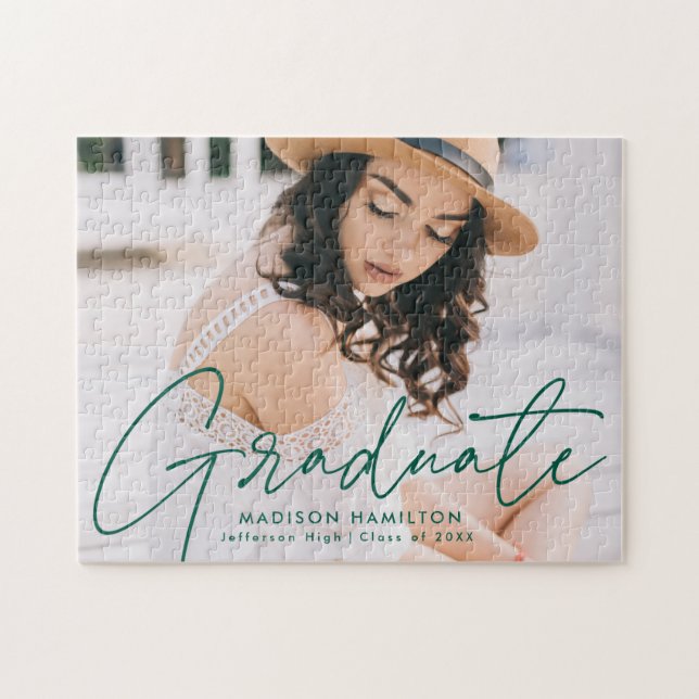 Puzzle Graduation photo de script vert moderne (Horizontal)
