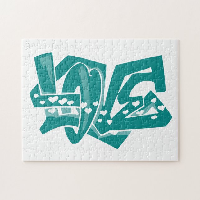 Puzzle Graffiti turquoise Green Love (Horizontal)