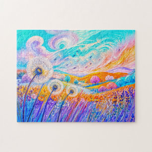 Puzzle Graines de pissenlit flottant dans un vent doux